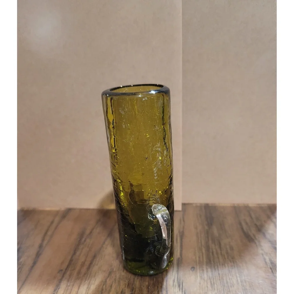 Handmade Blown pilgrim crackle  vase pitcher glass